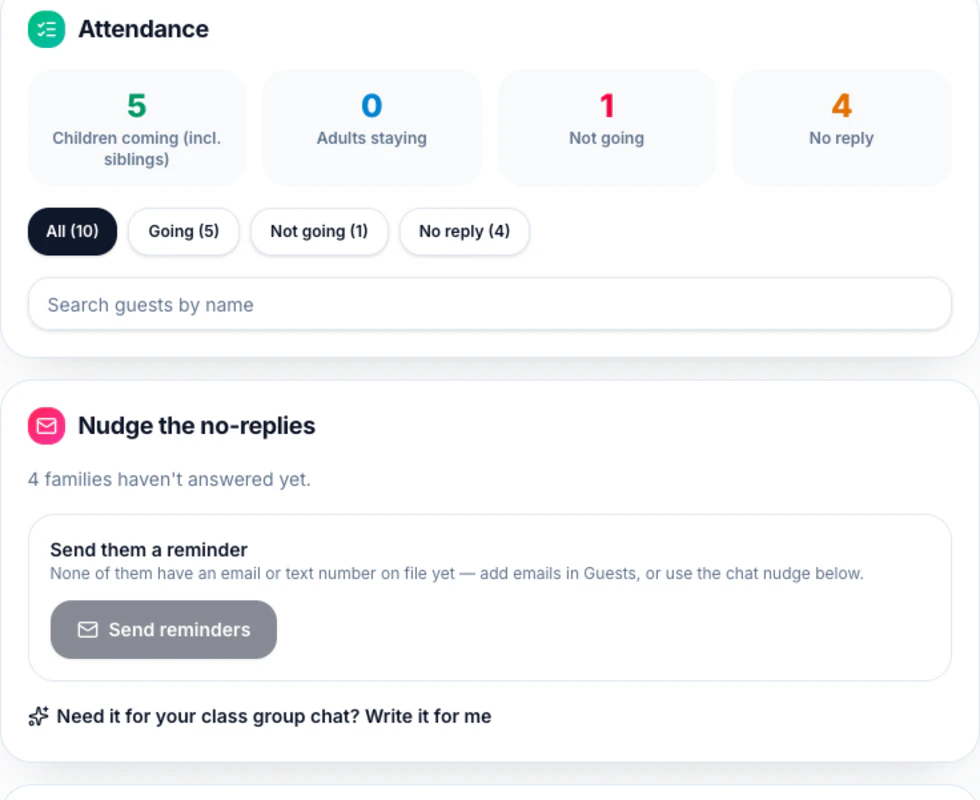 RSVP tracking in Party RSVP
